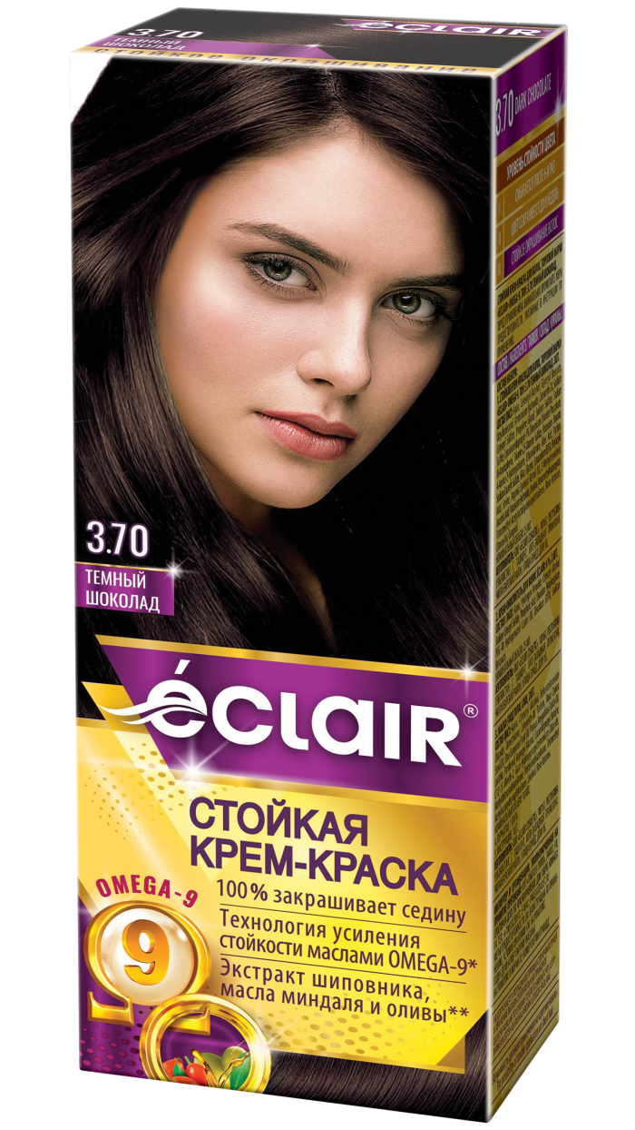 Крем-краска ECLAIR-Omega 3,70 "Темный-Шоколад", с добавлением масел Омега-9, 100 мл,