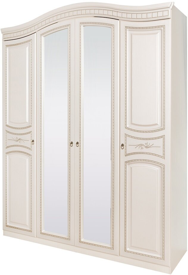 Шкаф 4-дверный Hoff Николь, цвет ваниль, ясень жемчужный, патина платина