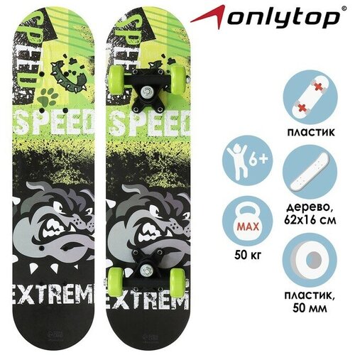 Скейтборд подростковый ONLYTOP SPEED EXTREME, 62х16 см, колёса PVC 50 мм, пластиковая рама