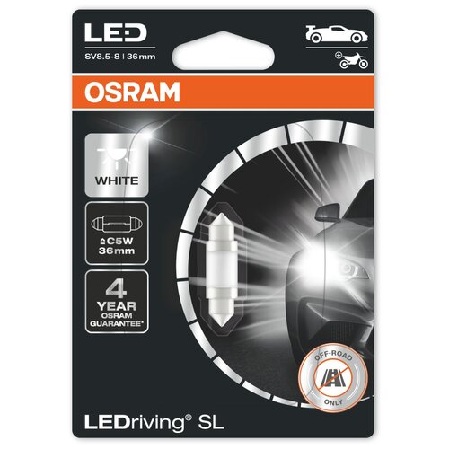 Лампа автомобильная C5W (SV8.5/8) LED 36мм (блистер, 1шт) 12V OSRAM