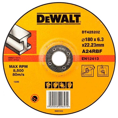 Круг шлифовальный DeWalt металл Ф180х22,2х6,3мм DT42520Z круг шлифовальный dewalt 125мм 180g dt3116 qz
