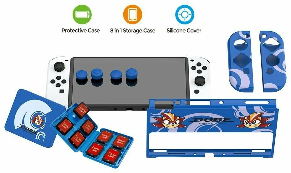 Комплект аксессуаров кейс чехол + накладки DOBE Exclusive для Nintendo Switch OLED iTNS-1192B синий