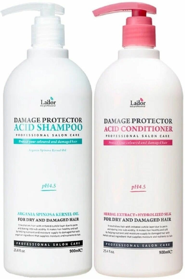 Lador Набор кондиционер и шампунь для поврежденных волос Damaged Protector Acid Conditioner + Shampoo, 900 мл + 900 мл