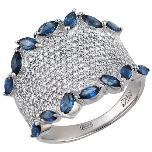 фото Эстет кольцо с сапфирами и бриллиантами из белого золота 750 пробы 01к673921-1, размер 18.5