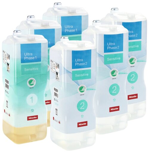 Жидкость для стирки Miele UltraPhase Sensitive, 8.5 кг, 1.44 л, для белых и светлых тканей, для цветных тканей, 6 шт.
