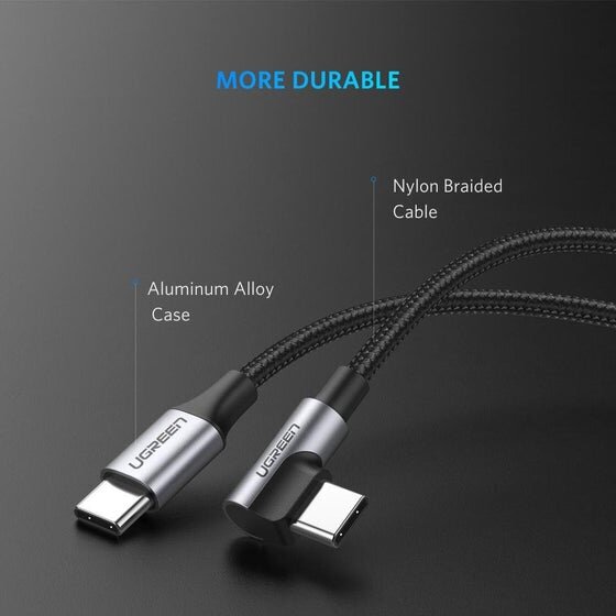 Кабель Ugreen US255 USB Type-C to Angled USB Type-C 60W (3 метра) чёрный (80714)