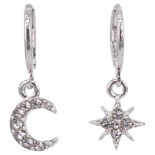 фото Серьги бижутерные луна и звезда (замок-скоба, бижутерный сплав, серебристый) 1-56499 otokodesign
