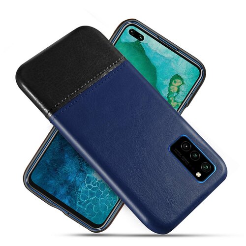 фото Чехол панель-накладка mypads для honor v30 pro / honor view 30 pro (oxf-an10) обтянутый качественной импортной кожей двухцветный дизайнерский с элегантной прошивкой сине-черный