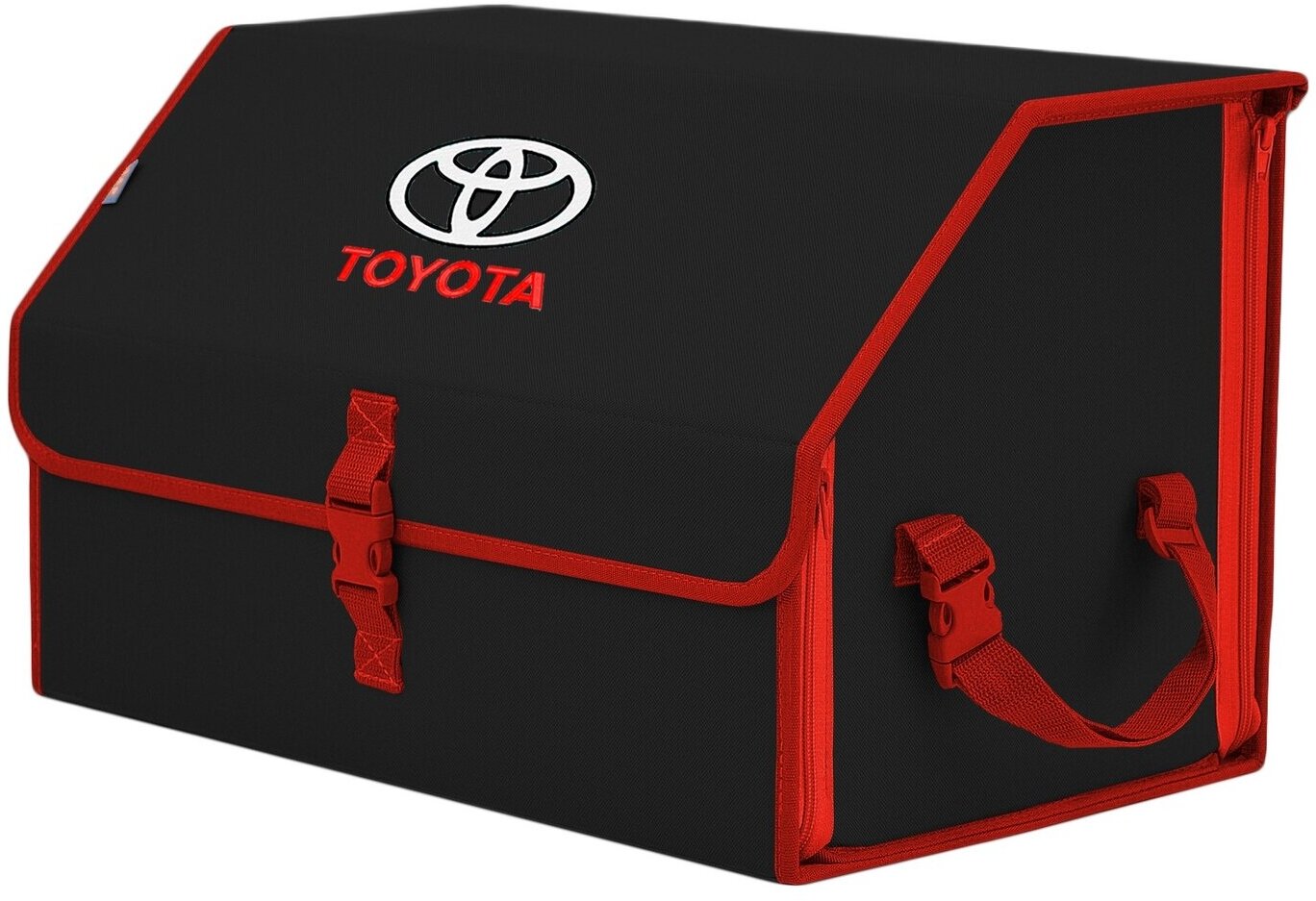 Органайзер-саквояж в багажник "Союз" (размер L). Цвет: черный с красной окантовкой и вышивкой Toyota (Тойота).