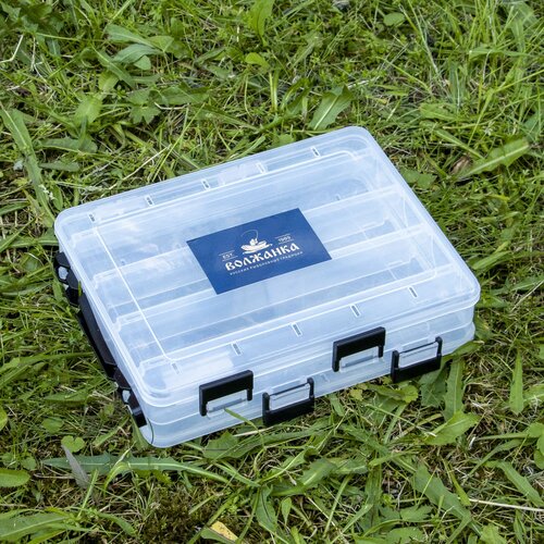 коробка для воблеров пластик 14 секций Коробка органайзер рыболовная для приманок двухсторонняя Волжанка H1703 20.5х17х4.8см, прозрачный