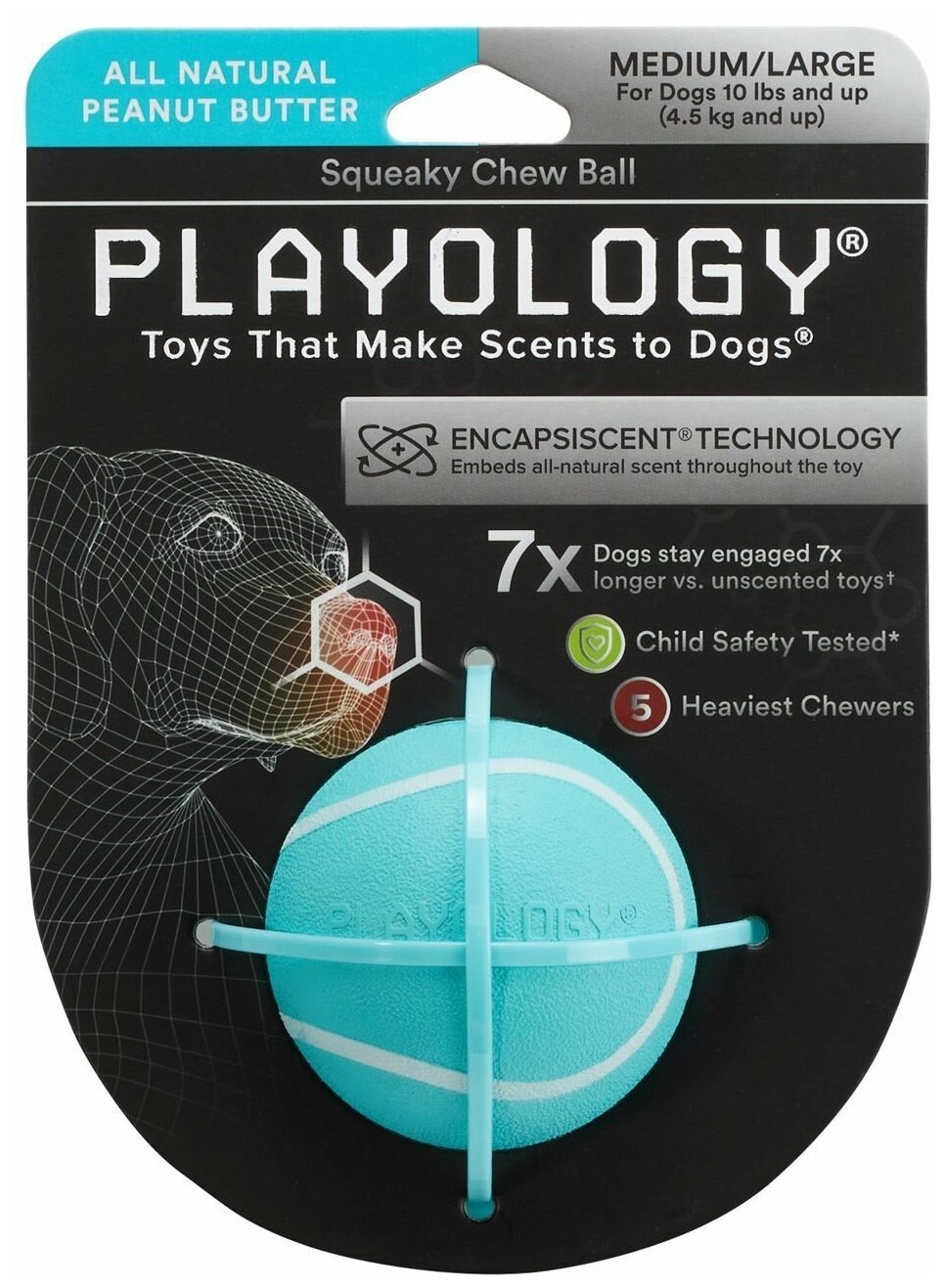 Playology хрустящий жевательный мяч SQUEAKY CHEW BALL 6 см с пищалкой и с ароматом арахиса голубой - фотография № 2