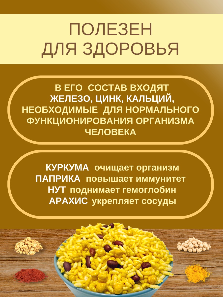 ПОП-РИС Воздушный рис со специями, арахисом и нутом, 180 гр - фотография № 3