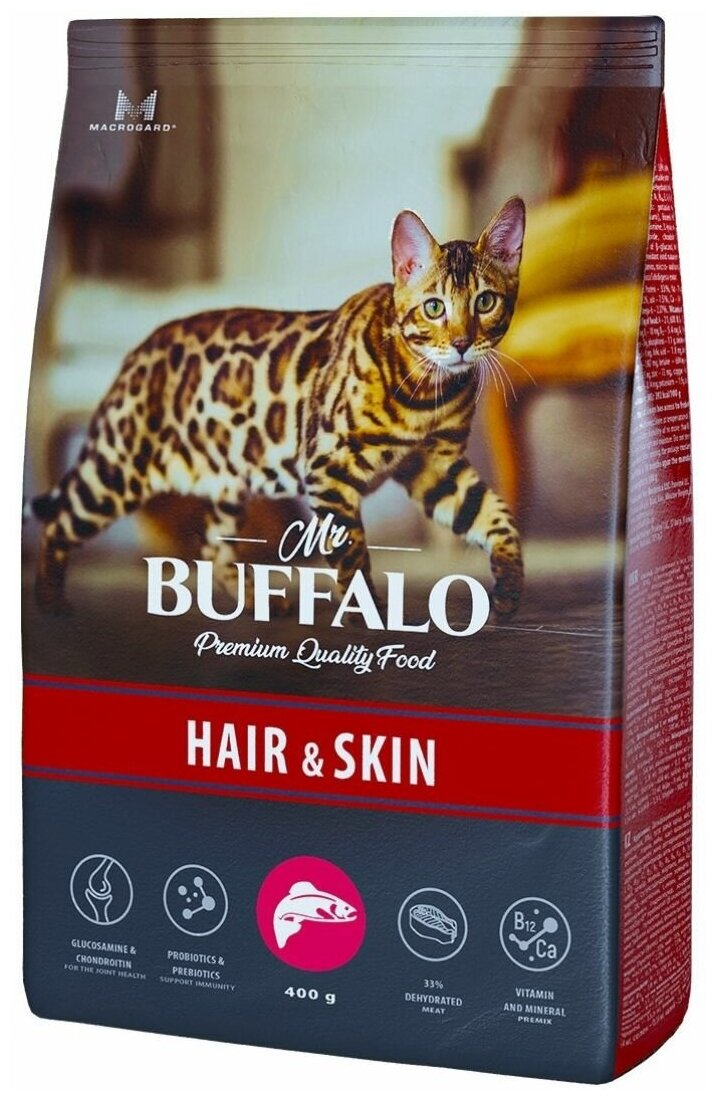 Сухой корм для кошек Mr.Buffalo ADULT HAIR & SKIN лосось 0,4кг - фотография № 1