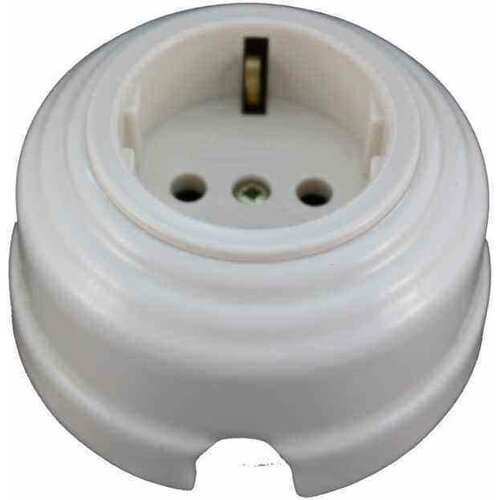 Розетка проходная с/з, цвет bianco (белый), золотистая фурнитура, арт. Рпбз