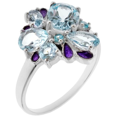 фото Balex кольцо 1410931457 из серебра 925 пробы с топазом голубым природным и эмалью, размер 18.5