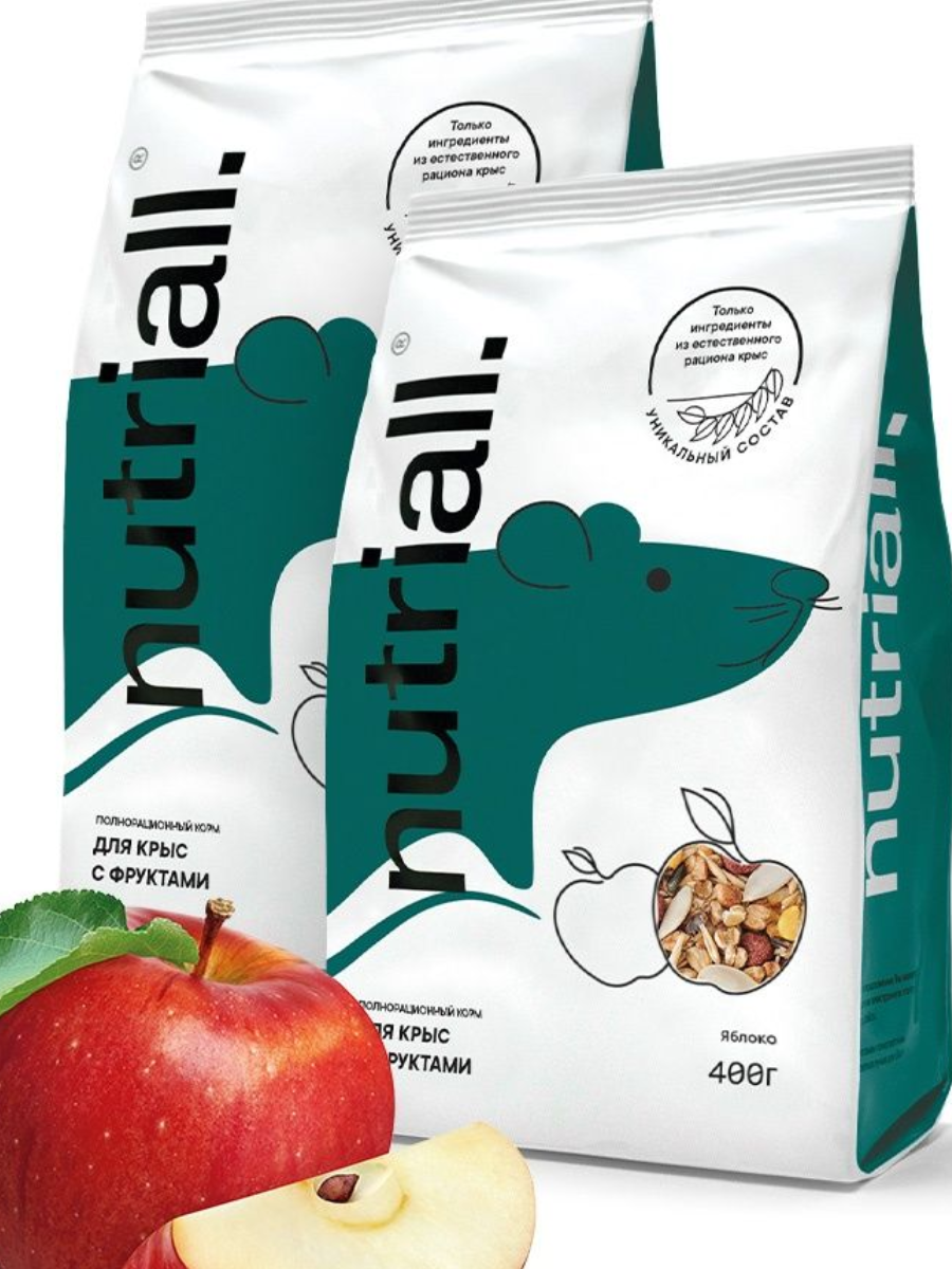 NUTRIALL Полнорационный корм для крыс с фруктами (2 упаковки по 400г.)