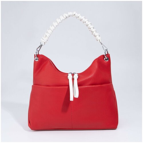 фото Сумка-мешок, отдел на молнии, 3 наружных кармана, длинный ремень, цвет красный/белый ооо пк кит