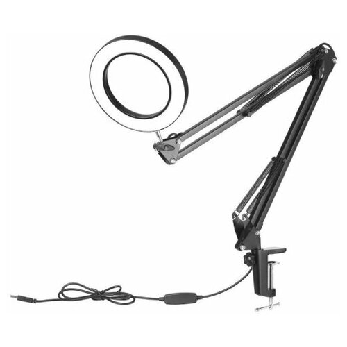 Лупа настольная со струбциной и 3 видами подсветок / лупа для маникюра /лупа для вышивания