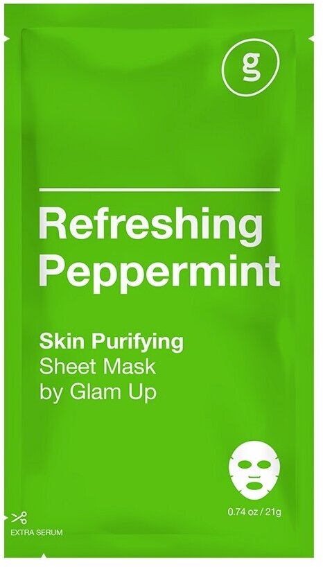 Glam Up Маска Sheet Mask Тканевая с Экстрактом Перечной Мяты Освежающая, 21г