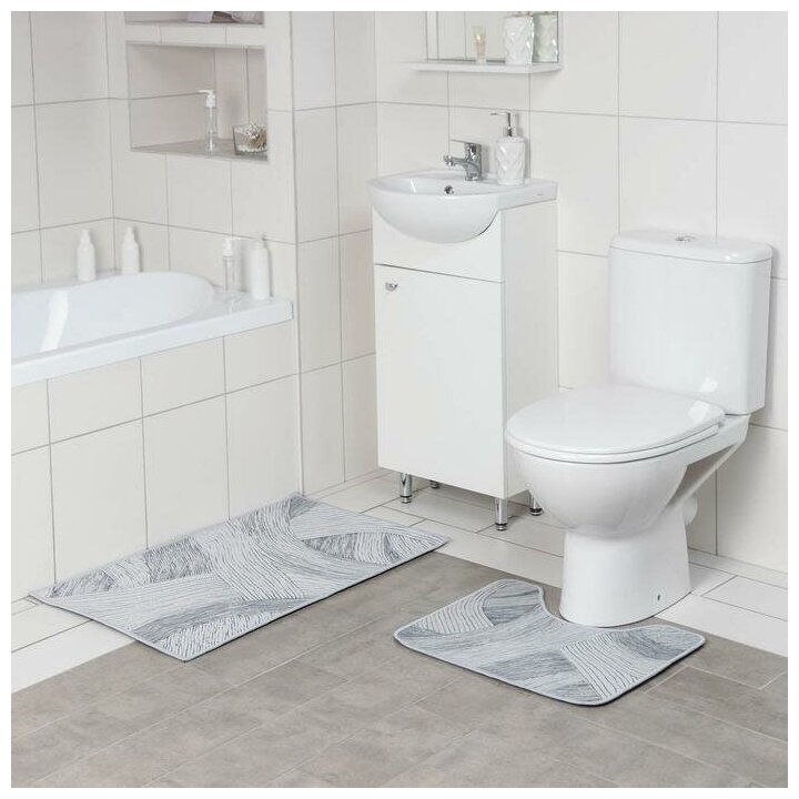 Набор ковриков для ванной и туалета Доляна Тига, 2 шт: 50x80, 50x40 см