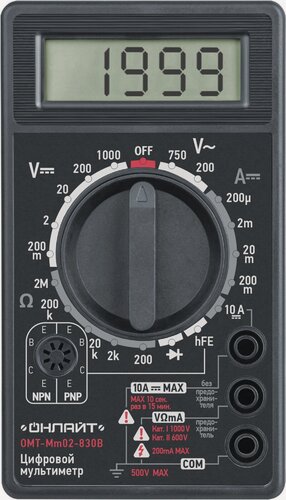 Изображение товара Мультиметр цифровой онлайт 82 971 OMT-Mm02-830B (830B), черный