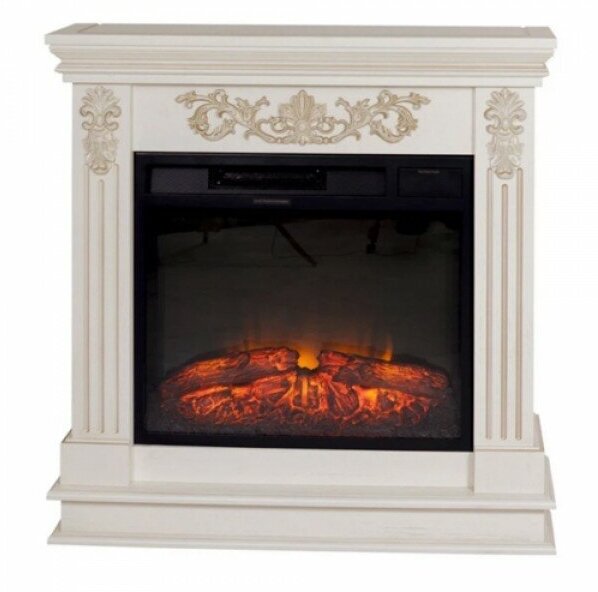 фото Электрокамин InterFlame Берта Люкс с очагом Foton 23 LED FX Бежевый с золотой патиной