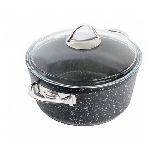 Кастрюля глубокая со стеклянной крышкой, с антипригарным покрытием гранит Leydi Ø 20 см 3,2 л, стальная ручка