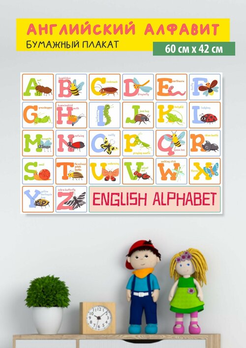 Обучающий плакат Английский алфавит, 42х60 см, формат А2, на глянцевой фотобумаге