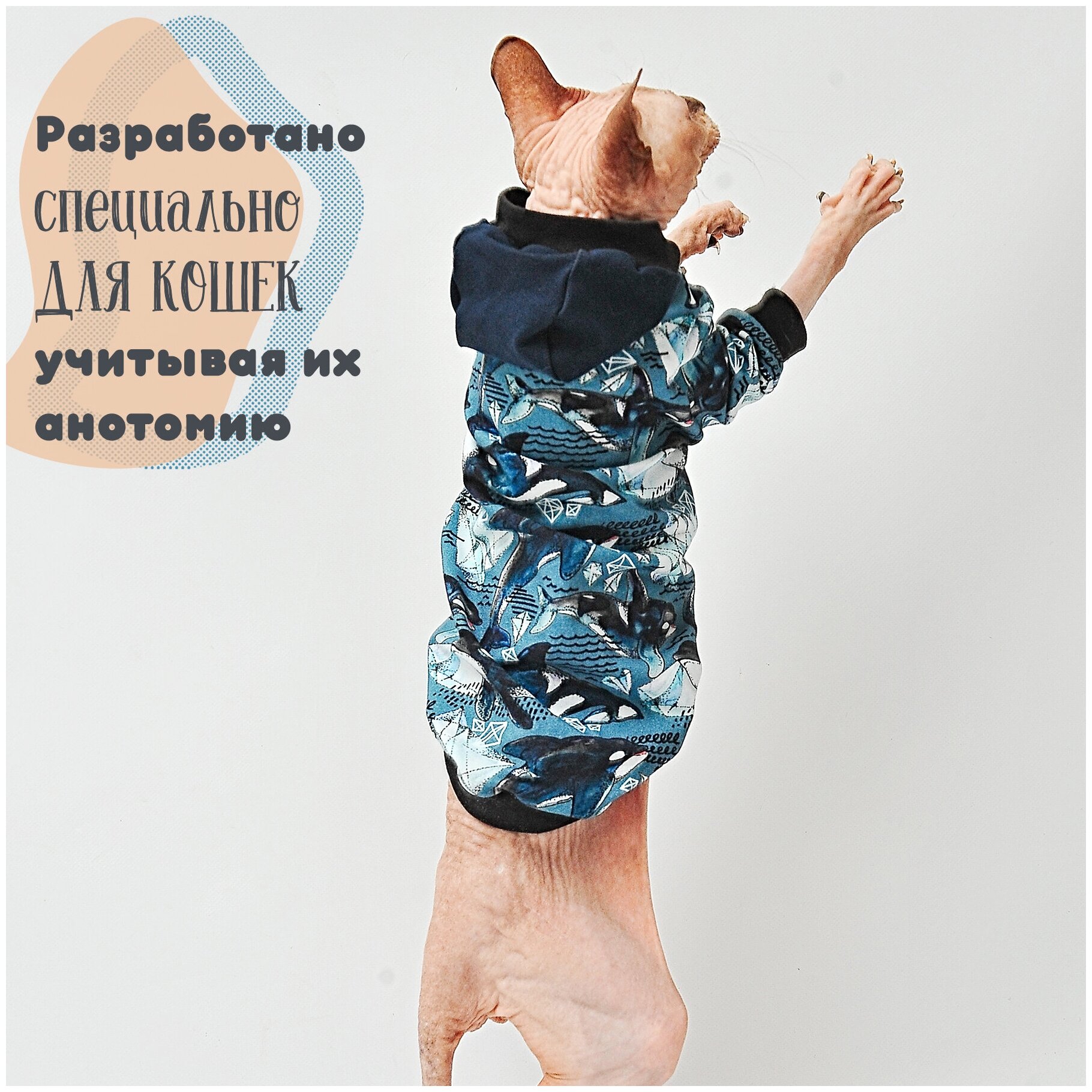 Одежда для кошек Элегантный Кот, толстовка Озорные Косатки , размер S - фотография № 3
