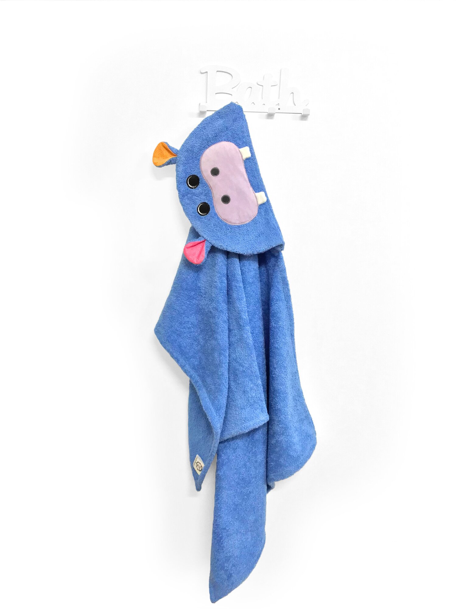 Полотенце банное с капюшоном Fluffy Bunny Бегемот, цвет Синий, Размер 122Х68см, 100% хлопок, 380гр/м2