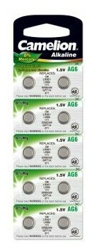 Camelion Батарейка G 6 BL-10 Mercury Free AG6-BP10 0%Hg , 371A LR920 171 батарейка для часов 10 шт. в уп-ке