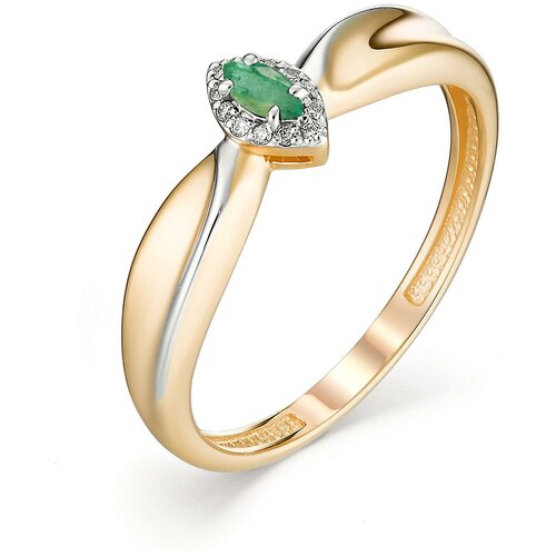фото Алькор кольцо с изумрудом и бриллиантами из красного золота 13100-101, размер 16.5