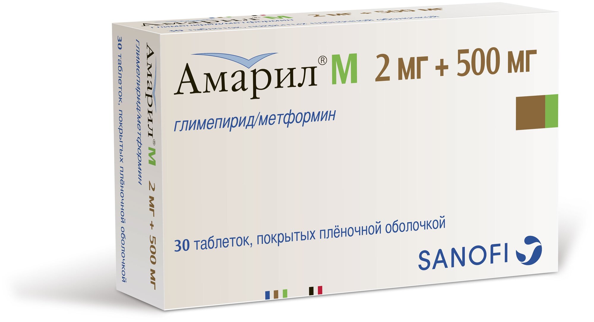 Амарил М таб. п/о плен., 2 мг+500 мг, 30 шт.