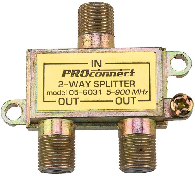 Антенный делитель ТВ-сигнала PROconnect сплиттер на 2 выхода под F-разъемы, 5-900 МГц
