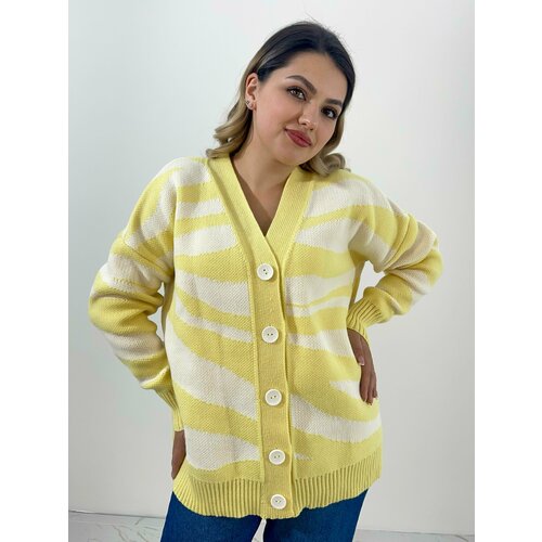 женский кашемировый кардиган tb свитер женский вязаный кашемировый кардиган с круглым вырезом модный свитер пальто Кардиган размер 44-50, желтый