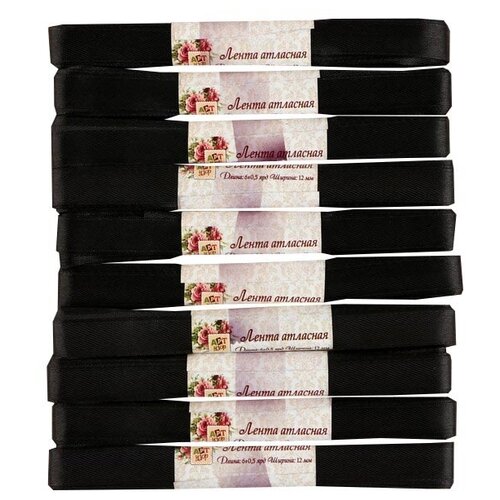 фото Лента арт узор атласная 12 мм, 5.4 м, набор 10 шт. 39 черный