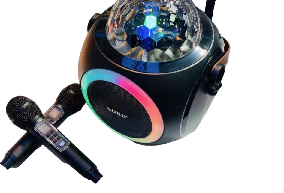 Портативная премиальная сверхмощная беспроводная Bluetooth колонка + диско шар RGB / мощный басс для вечеринки караоке звуковой микрофон набор