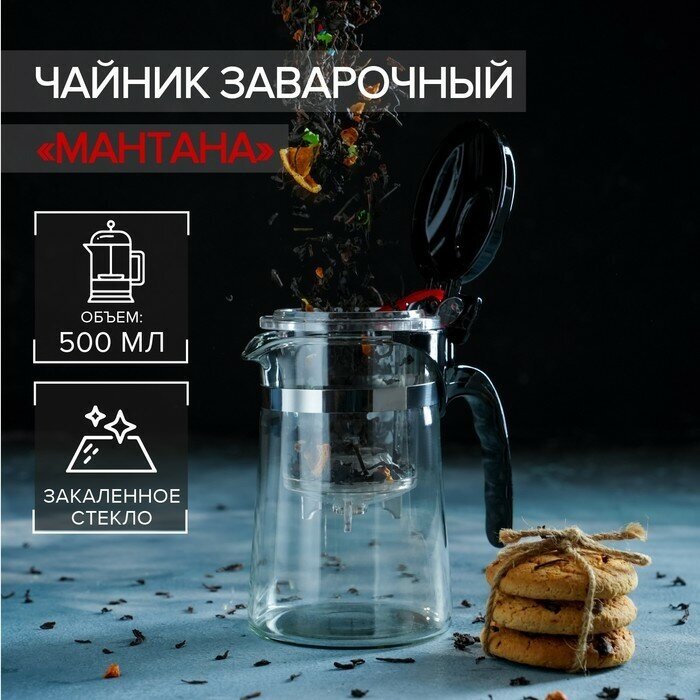 Magistro Чайник стеклянный заварочный Magistro «Мантана», 500 мл, с пластиковым ситом