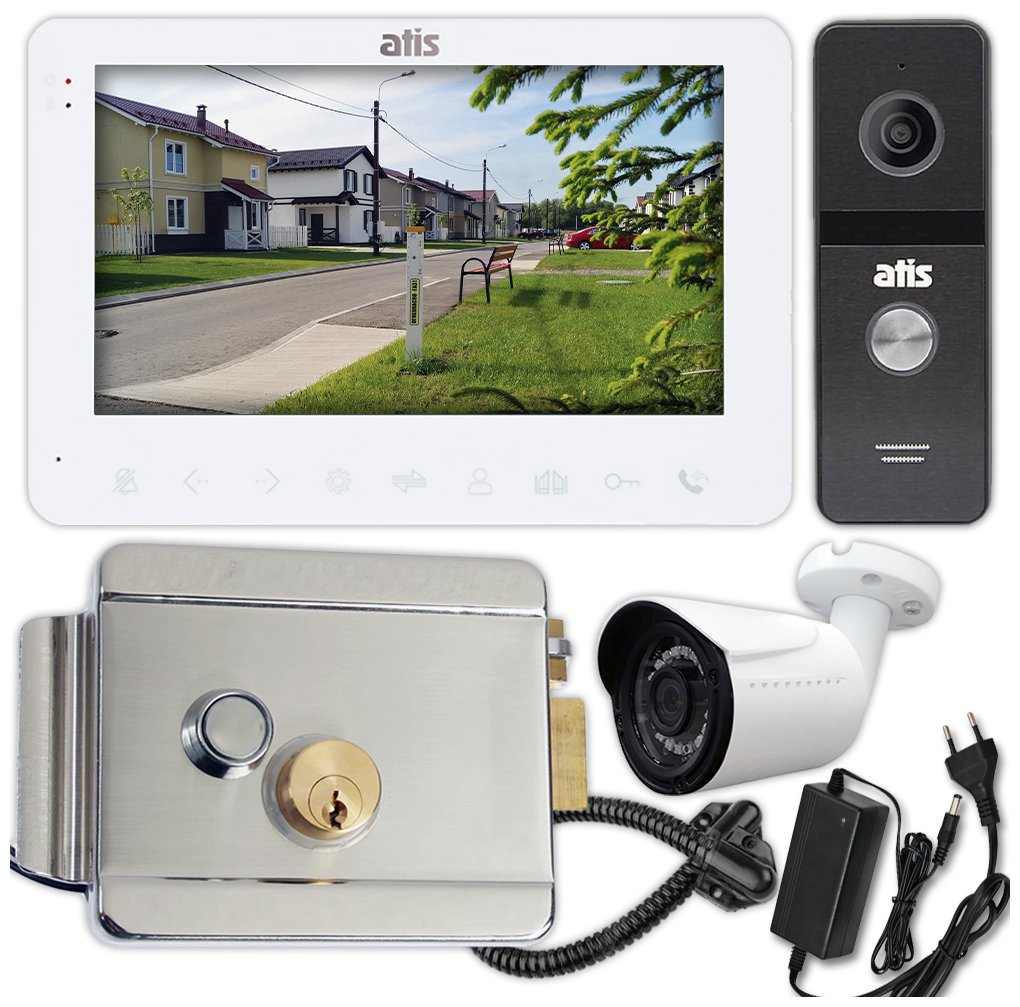 Комплект видеодомофона Atis AD-780FHD B Kit box Белый с камерой видеонаблюдения для дома и дачи