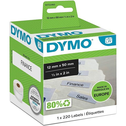 Этикетки DYMO для подвесных папок, белые, бумажные, стойкие, 50 х 12 мм, 220 этикеток (S0722460/99017)