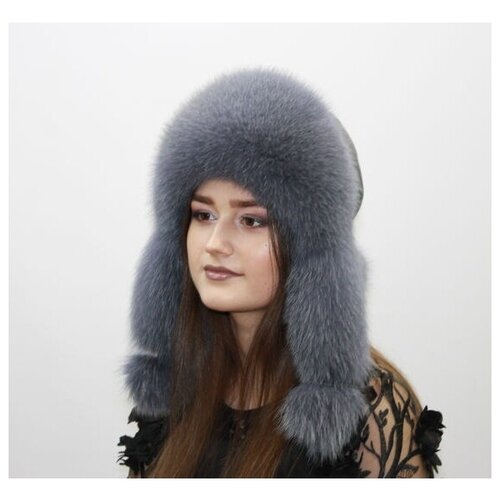 фото Шапка ушанка зимушка песец + кожа, размер 57 - 58, синий мария