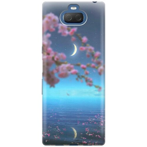 фото Ультратонкий силиконовый чехол-накладка для sony xperia 10 с принтом "месяц и сакура" gosso