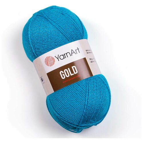 Пряжа для вязания YarnArt Gold (ЯрнАрт Голд) - 1 моток 9030 бирюза, блестящая, 92% акрил, 8% металлик, 400 м/100г