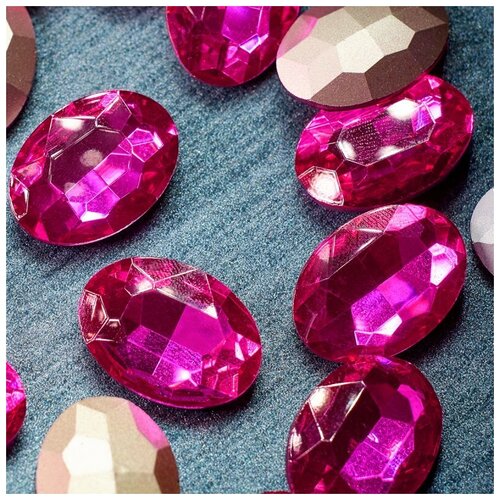 Декоративные кристаллы для рукоделия стеклянные овал 5 шт размер 25х18 мм, цвет Rose - малиновый