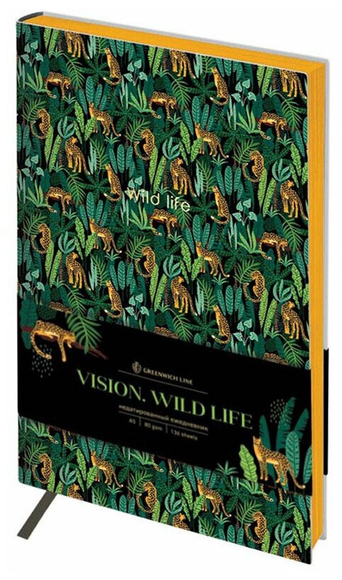 Ежедневник недатированный, А5, 136 листов, кожзам, Greenwich Line "Vision. Wild life", тонированный блок, цветной срез