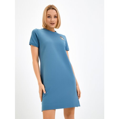 Платье-футболка хлопок, полуприлегающее, до колена, размер 46, голубой