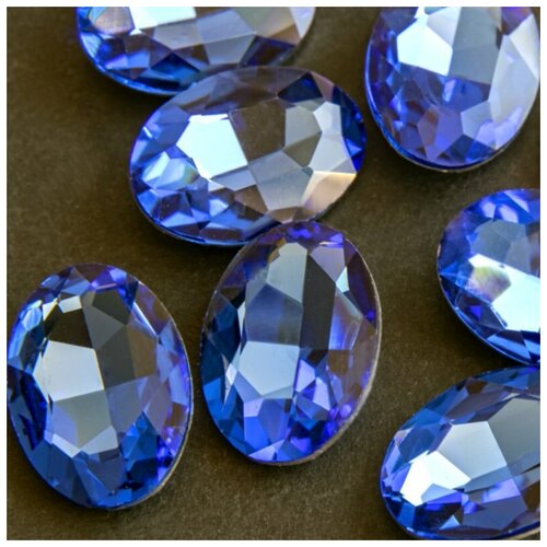 Декоративные кристаллы для рукоделия стеклянные овал 5 шт размер 25х18 мм, цвет Lt.Sapphire - синий светлый