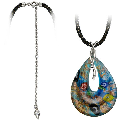 фото Эстет серебряное колье-подвеска с фианитами и стеклом, текстиль 01л251269, 50 см, 26.54 г