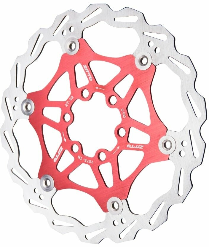 Ротор тормозной ZTTO, цвет красный/серебристый, 180 мм, 6 болтов в комплекте, ZTT-49-3