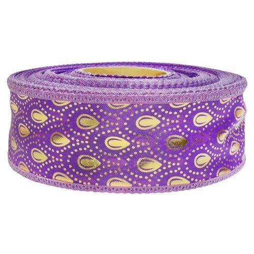 Лента золотые капельки сиреневый 23 мм10 м